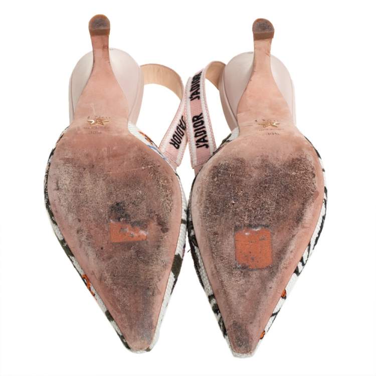 Pre Owned Christian Dior Multicolor Fabric Floral Embroidery J'adior Slingback Pumps Size 39.5