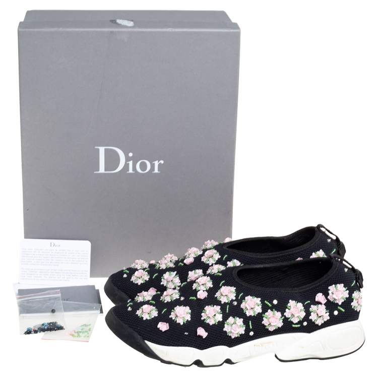 Pre Owned Dior Black Mesh Fusion Embellished Slip On Sneakers Size 37.5