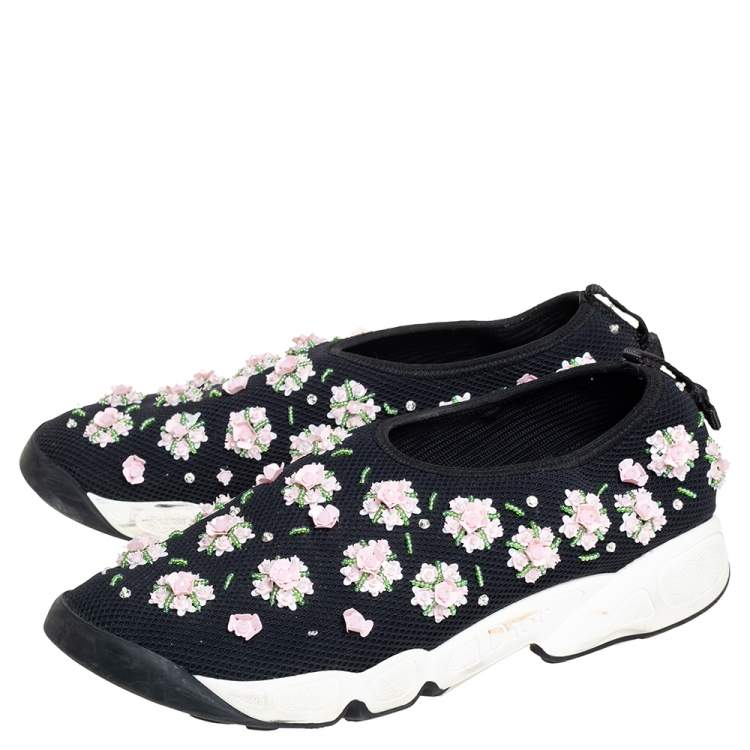 Pre Owned Dior Black Mesh Fusion Embellished Slip On Sneakers Size 37.5