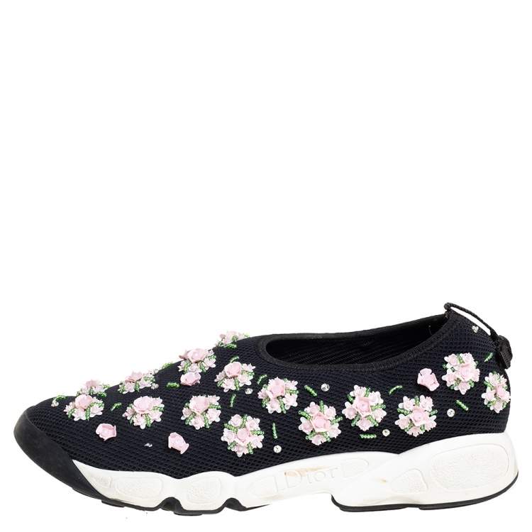 Pre Owned Dior Black Mesh Fusion Embellished Slip On Sneakers Size 37.5