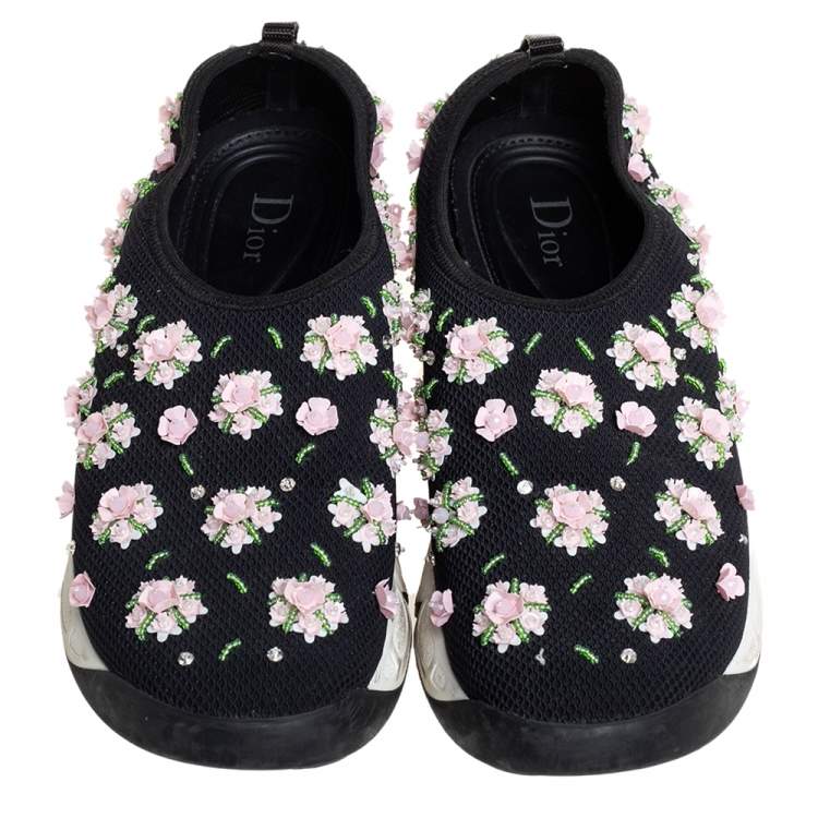 Pre Owned Dior Black Mesh Fusion Embellished Slip On Sneakers Size 37.5