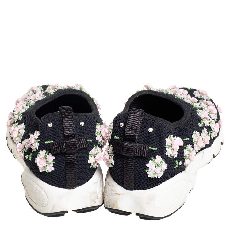 Pre Owned Dior Black Mesh Fusion Embellished Slip On Sneakers Size 37.5