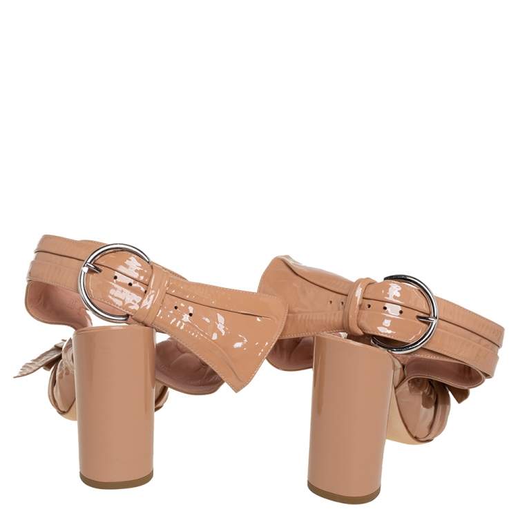 Pre Owned Dior Beige Patent Leather Ankle Wrap Buckle Strap Sandals Size 36
