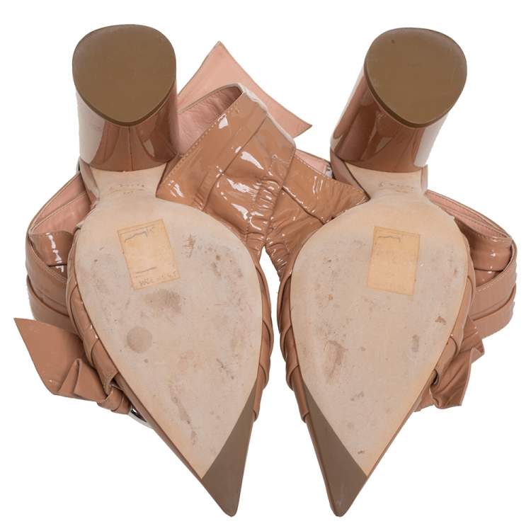 Pre Owned Dior Beige Patent Leather Ankle Wrap Buckle Strap Sandals Size 36