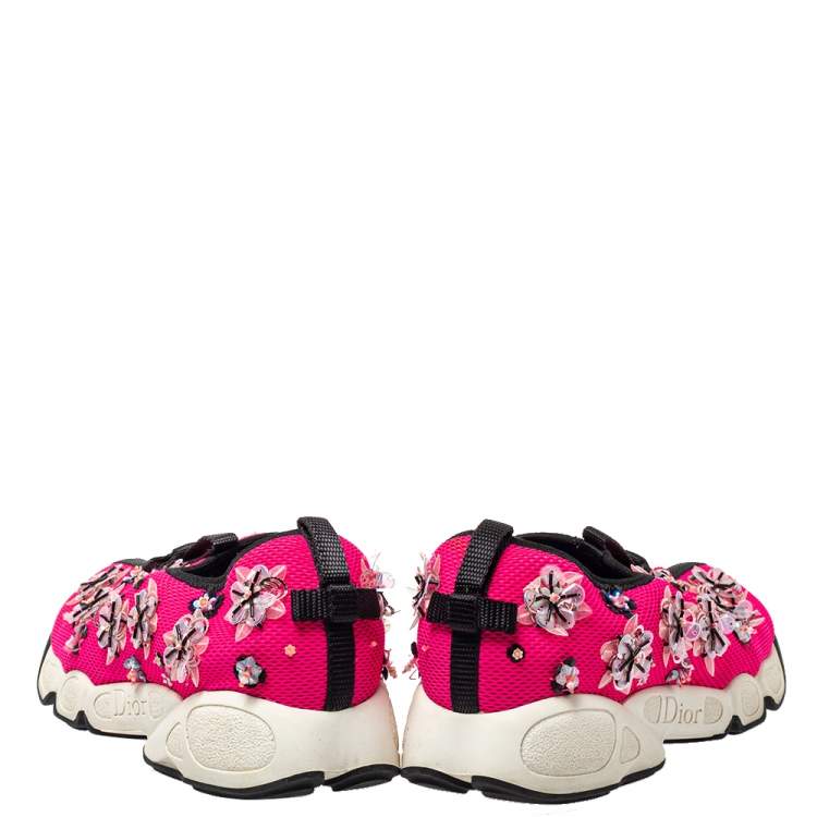 Pre Owned Dior Pink Mesh Embellished Fusion Slip On Sneakers Size 37