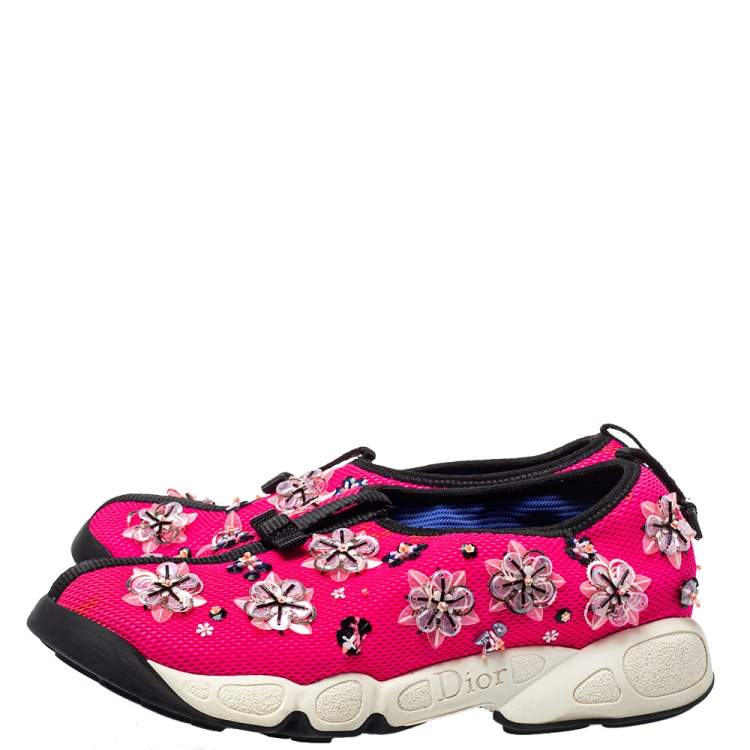 Pre Owned Dior Pink Mesh Embellished Fusion Slip On Sneakers Size 37
