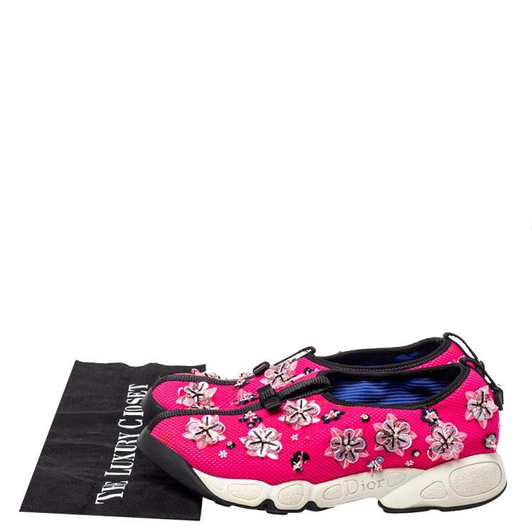 Pre Owned Dior Pink Mesh Embellished Fusion Slip On Sneakers Size 37