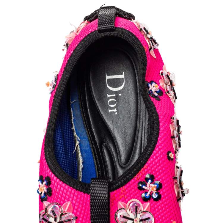 Pre Owned Dior Pink Mesh Embellished Fusion Slip On Sneakers Size 37