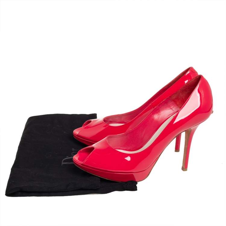 Pre Owned Christian Dior Red Patent Leather Miss Dior Peep Toe Platform Pumps Size 40