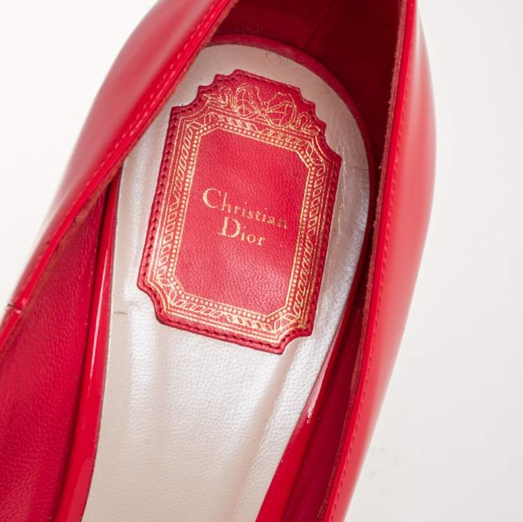 Pre Owned Christian Dior Red Patent Leather Miss Dior Peep Toe Platform Pumps Size 40