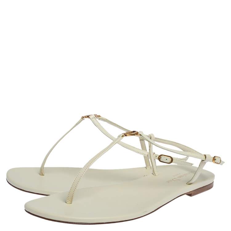 Pre Owned Dior White Leather CD Thong Flat Sandals Size 39