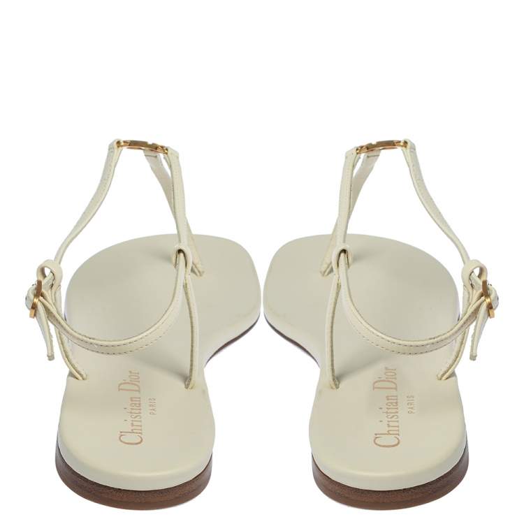 Pre Owned Dior White Leather CD Thong Flat Sandals Size 39