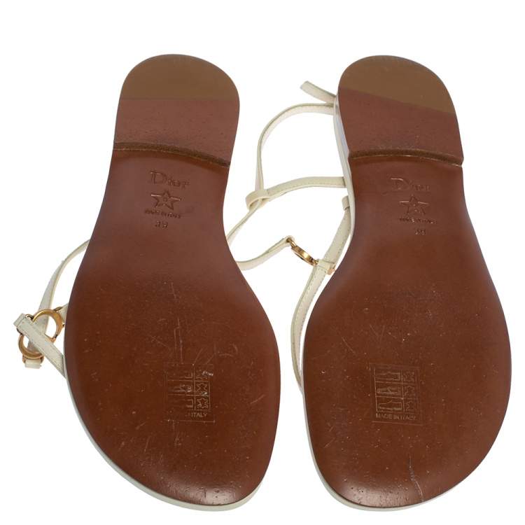 Pre Owned Dior White Leather CD Thong Flat Sandals Size 39