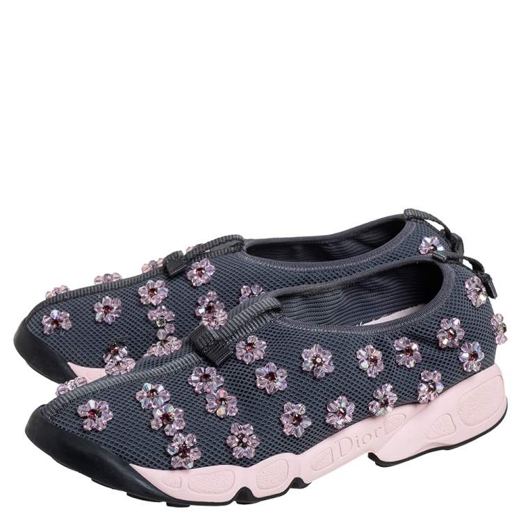 Pre Owned Dior Grey Mesh Fusion Embellished Sneakers Size 39