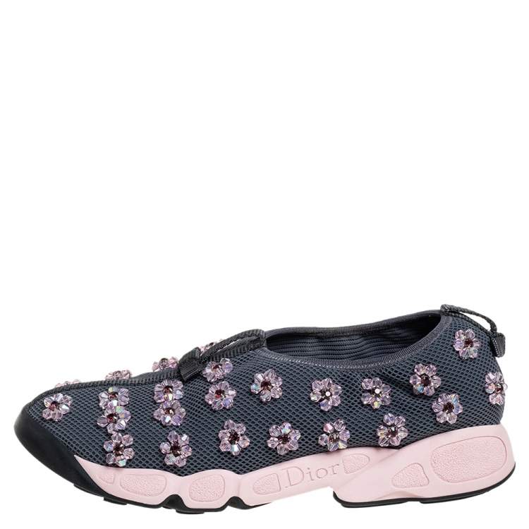 Pre Owned Dior Grey Mesh Fusion Embellished Sneakers Size 39