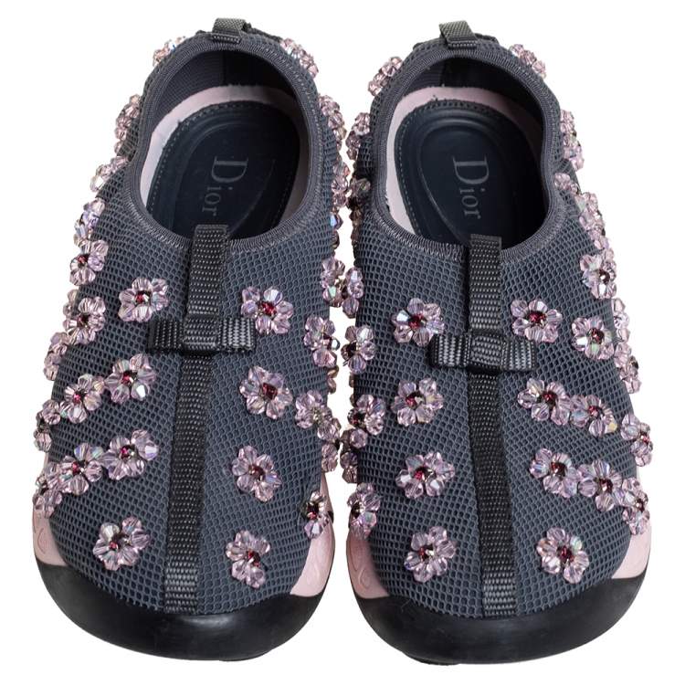 Pre Owned Dior Grey Mesh Fusion Embellished Sneakers Size 39