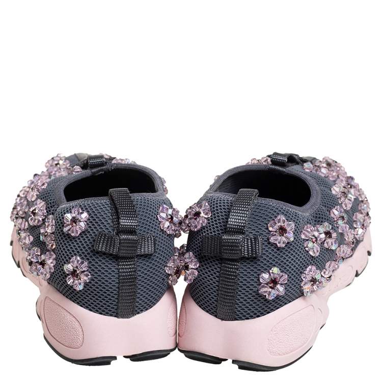 Pre Owned Dior Grey Mesh Fusion Embellished Sneakers Size 39