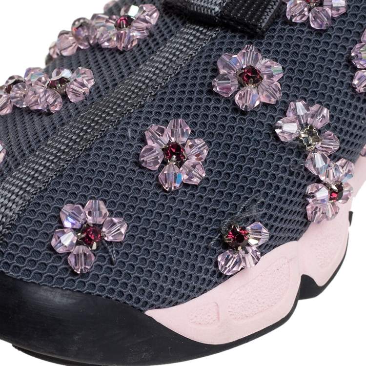Pre Owned Dior Grey Mesh Fusion Embellished Sneakers Size 39
