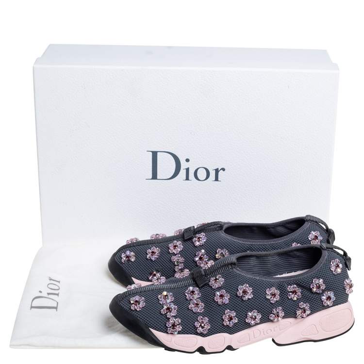 Pre Owned Dior Grey Mesh Fusion Embellished Sneakers Size 39