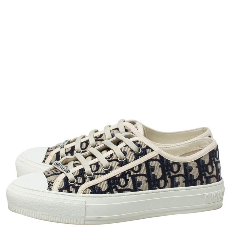 Pre Owned Dior Grey/Blue Canvas Walk'N'Dior Sneakers Size 37.5