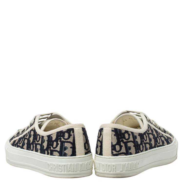 Pre Owned Dior Grey/Blue Canvas Walk'N'Dior Sneakers Size 37.5