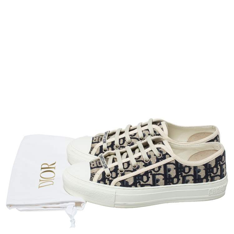Pre Owned Dior Grey/Blue Canvas Walk'N'Dior Sneakers Size 37.5