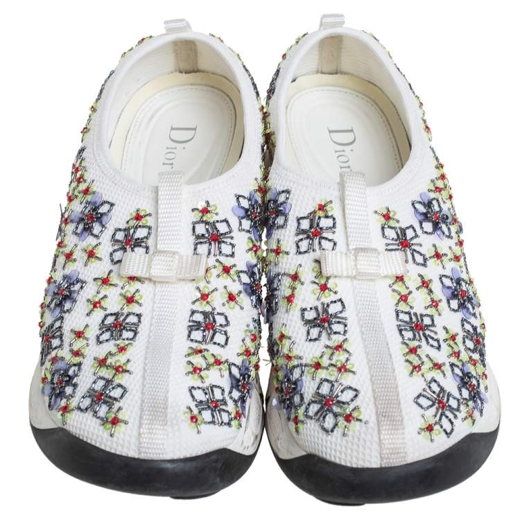 Pre Owned Dior White Mesh Embellished Fusion Slip On Sneakers Size 38.5