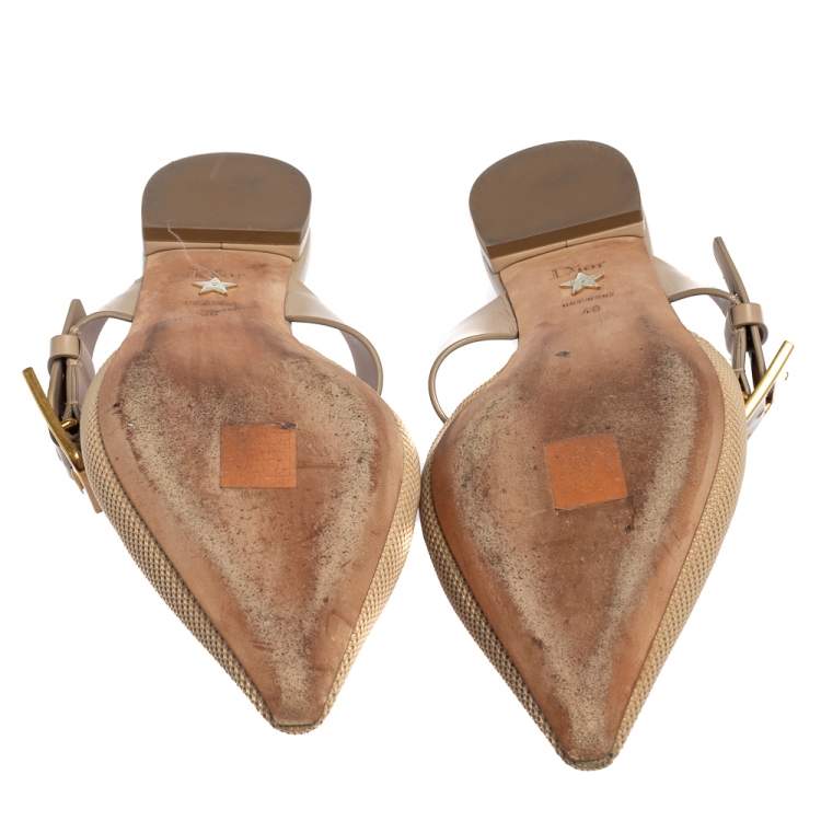 Pre Owned Dior Beige Fabric And Leather D Dior Flat Mules Size 40