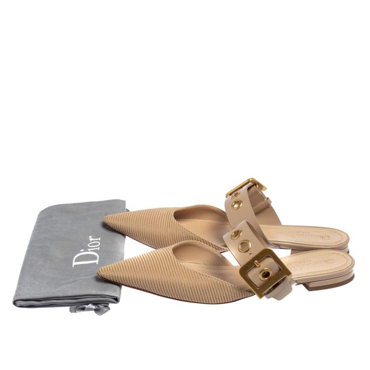 Pre Owned Dior Beige Fabric And Leather D Dior Flat Mules Size 40