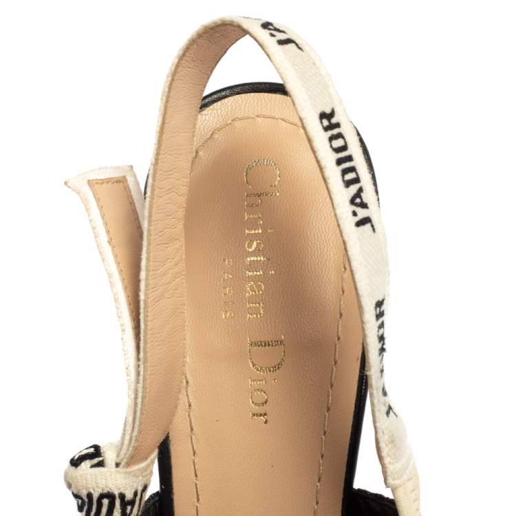 Pre Owned Dior Black/White Fabric J'adior Slingback Sandals Size 40