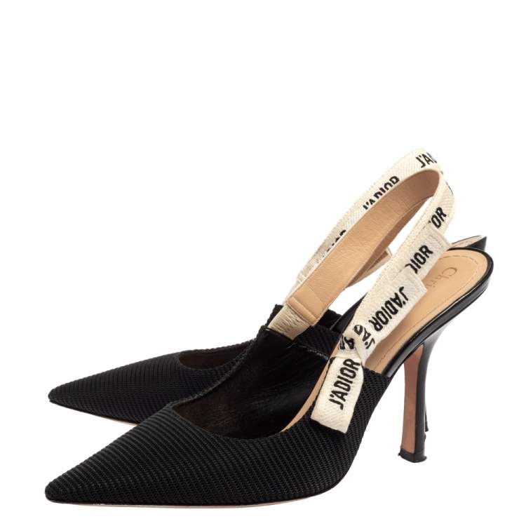 Pre Owned Dior Black/White Fabric J'adior Slingback Sandals Size 40