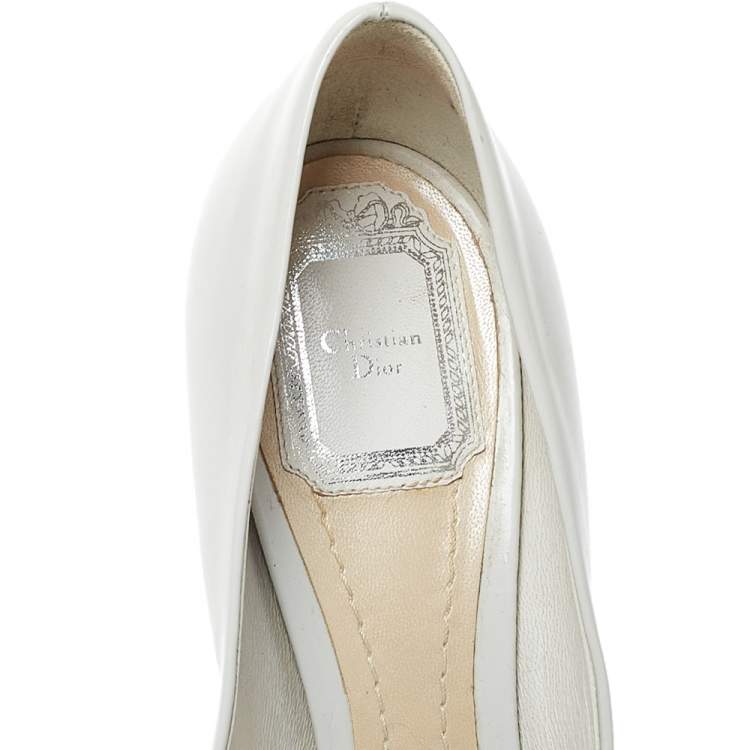 Pre Owned Dior Off White Patent Leather Eclipse Peep Toe Pumps Size 39.5