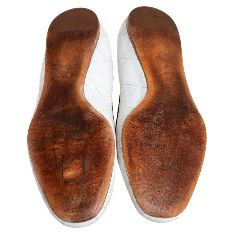 Pre Owned Dior White Leather Ballerina Flats Size 36.5