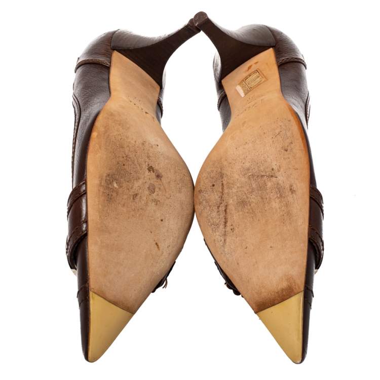 Pre Owned Dior Vintage Brown Leather D Buckle Pumps Size 38