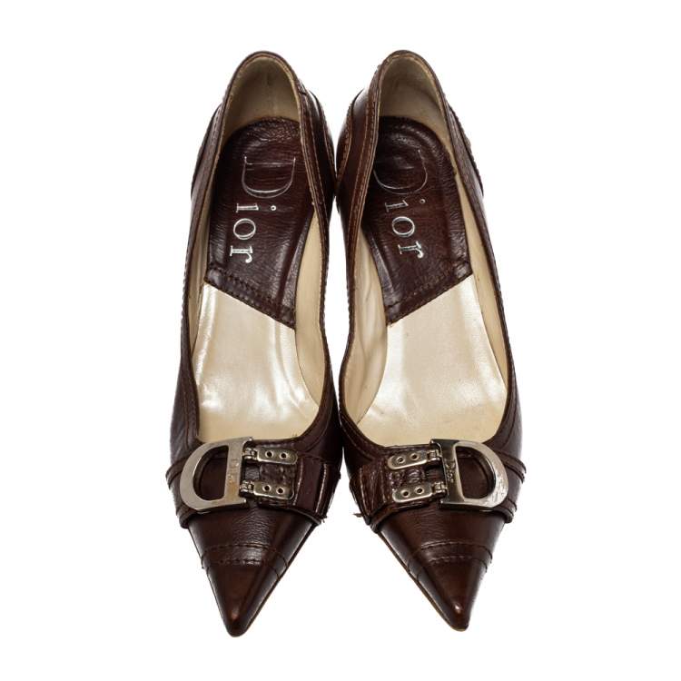 Pre Owned Dior Vintage Brown Leather D Buckle Pumps Size 38