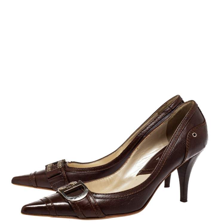 Pre Owned Dior Vintage Brown Leather D Buckle Pumps Size 38