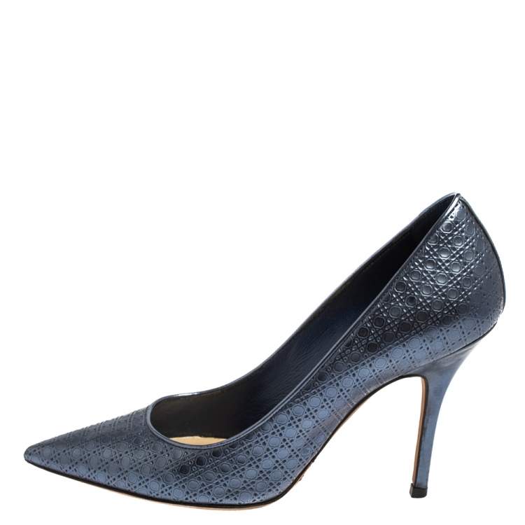 Pre Owned Dior Metallic Blue Cannage Leather Cherie Pointed Toe Pumps Size 36