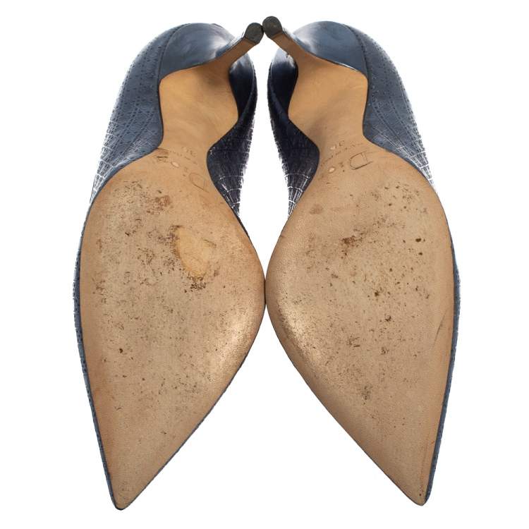 Pre Owned Dior Metallic Blue Cannage Leather Cherie Pointed Toe Pumps Size 36