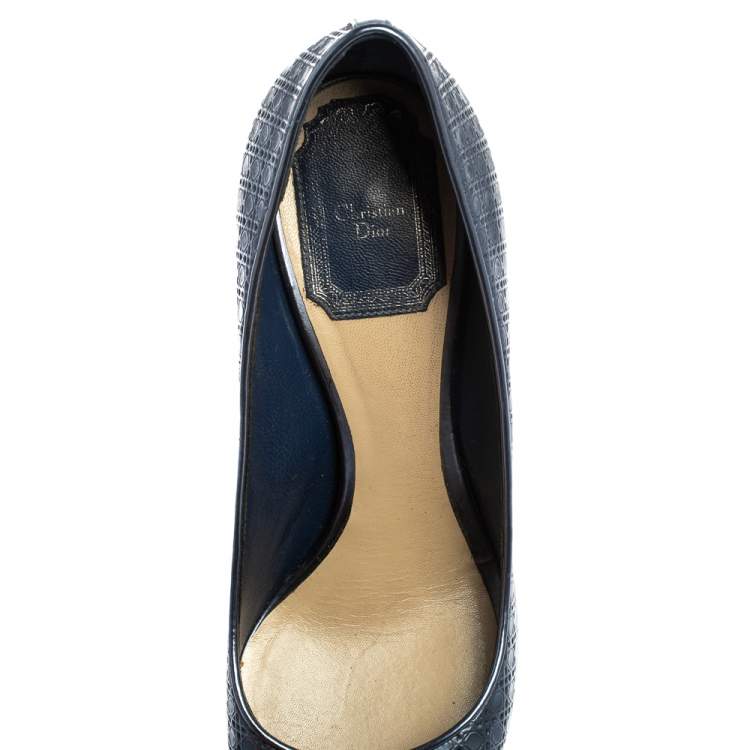 Pre Owned Dior Metallic Blue Cannage Leather Cherie Pointed Toe Pumps Size 36