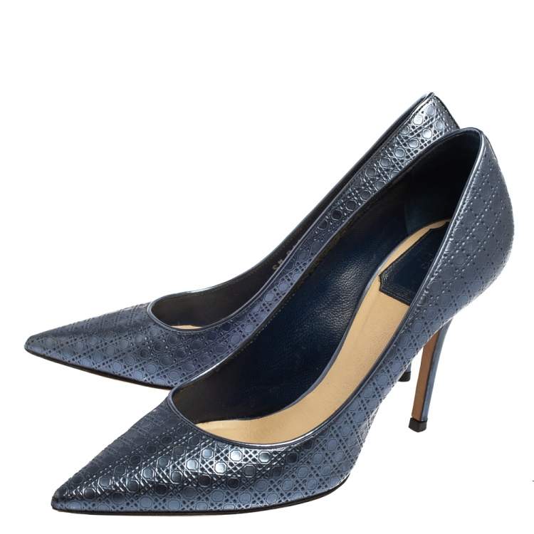 Pre Owned Dior Metallic Blue Cannage Leather Cherie Pointed Toe Pumps Size 36