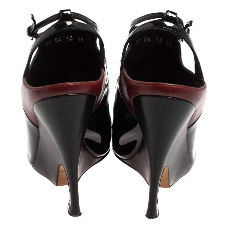 Pre Owned Dior Tricolor Patent Leather And Leather Wedge Slingback Sandals Size 40