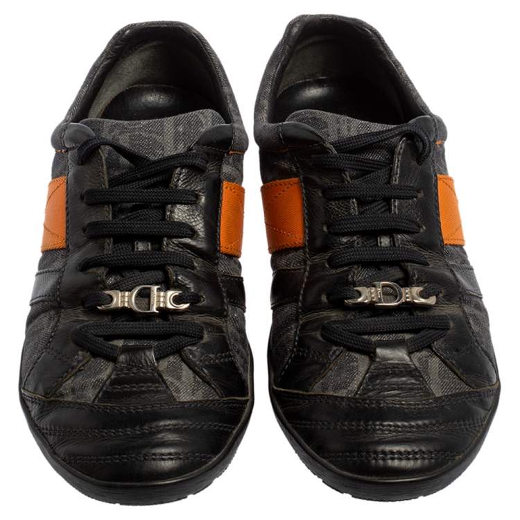 Pre Owned Dior Multicolor Leather And Monogram Canvas Lace Up Sneakers Size 38