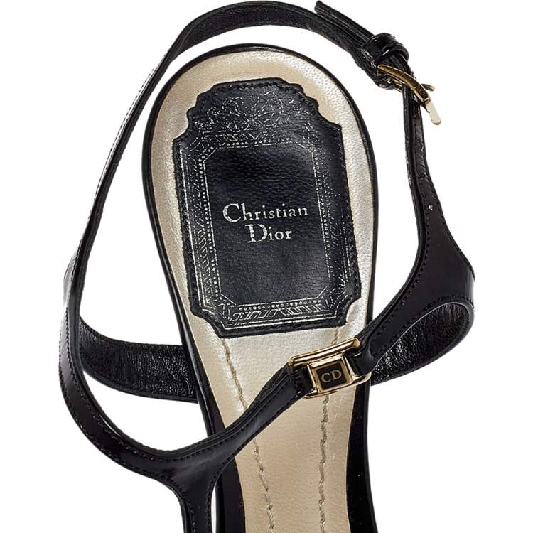 Pre Owned Dior Black Leather T-Strap Sandals Size 37.5