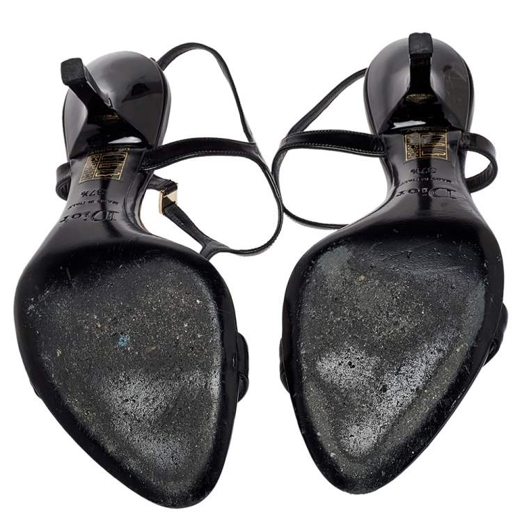 Pre Owned Dior Black Leather T-Strap Sandals Size 37.5