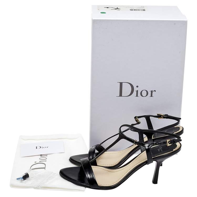 Pre Owned Dior Black Leather T-Strap Sandals Size 37.5
