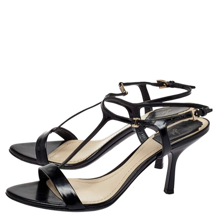 Pre Owned Dior Black Leather T-Strap Sandals Size 37.5