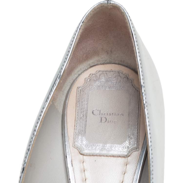 Pre Owned Dior Silver Patent Leather Embellished Pumps Size 37