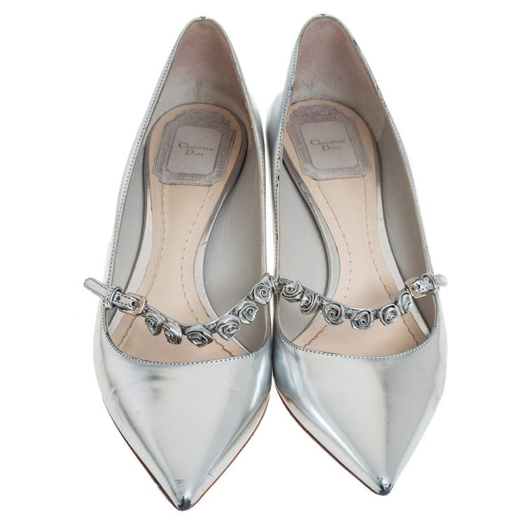Pre Owned Dior Silver Patent Leather Embellished Pumps Size 37