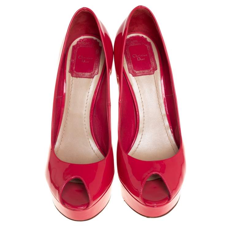 Pre Owned Dior Pink Patent Leather Platform Peep Toe Pumps Size 37