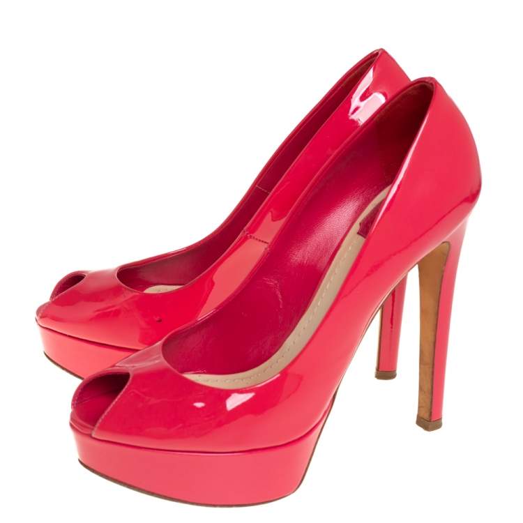 Pre Owned Dior Pink Patent Leather Platform Peep Toe Pumps Size 37